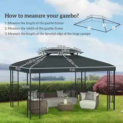 Outsunny Gazebo Roof Replacement, for 3 x 4m Frames - Grey - 3
