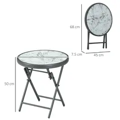 Outsunny Φ45cm Garden Side Table, Outdoor Round Folding Patio Table with Imitation Marble Glass Top, Small Coffee Table, White - 3
