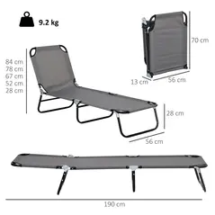 Outsunny Garden Sun Lounger, with Five-Position Back - Grey - 3