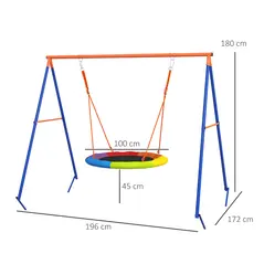 Outsunny Metal Kids Swing Set Nest Swing Seat with A-Frame Structure for Outdoor Use - Multicoloured - 3