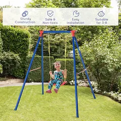 Outsunny Kids Swing Set Toddler Swing Adjustable Rope Heavy Duty A-Frame Stand Outdoor Playset for 3-8 Years Old Blue - 5