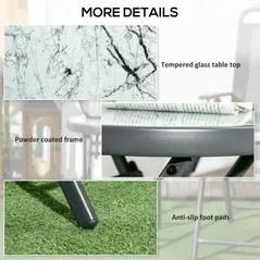 Outsunny Φ45cm Garden Side Table, Outdoor Round Folding Patio Table with Imitation Marble Glass Top, Small Coffee Table, White - 7