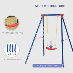 Outsunny Kids Swing Set Toddler Swing Adjustable Rope Heavy Duty A-Frame Stand Outdoor Playset for 3-8 Years Old Blue - 6