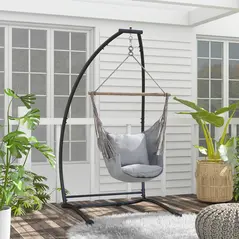 Outsunny Hammock Chair Stand, C Shape Hanging Heavy Duty Metal Frame Hammock Stand for Hanging Hammock Air Porch Swing Chair, Indoor & Outdoor Use, Black - 2