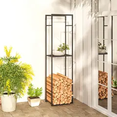 Outsunny Metal Firewood Log Holder, Heavy Duty Firewood Rack with Adjustable Shelf, Indoor Outdoor Fireplace Wood Storage Shelf, 45 x 31 x 170 cm, Black - 9