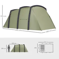 Outsunny Inflatable 3-4 Man Tunnel Tent w/ Air Pump, Living Area & Vestibule, Waterproof Family Camping Air Tent w/ Sewn In Groundsheet & Removable Footprint for Camping, Hiking, Olive Green - 3