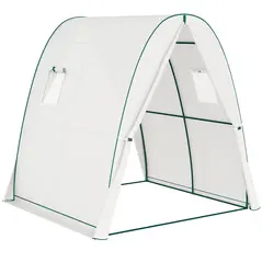 Outsunny Hoop House Greenhouse with Sandbags, Walk-In Tunnel Green House with 2 Doors and Screen Windows, 1.8 x 1.8 x 2m, White - 1