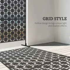 Outsunny Metal Decorative Privacy Screen Outdoor Divider, Black Grid - 4