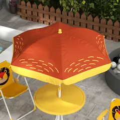 Outsunny Kids Picnic Table and Chair Set, Lion Themed Outdoor Garden Furniture w/ Foldable Chairs, Adjustable Parasol - Yellow - 9