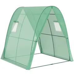 Outsunny Hoop House Greenhouse with Sandbags, Walk-In Tunnel Green House with 2 Doors and Screen Windows, 1.8 x 1.8 x 2m, Green - 1