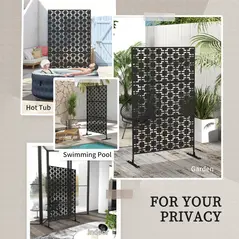 Outsunny Metal Decorative Privacy Screen Outdoor Divider, Black Grid - 6