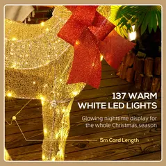 Outsunny Lighted Reindeer Christmas Decoration, Light Up Christmas Deer with 137 LED Lights for Indoor, Outdoor, Garden, Lawn, Gold Tone - 5