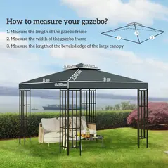 Outsunny Gazebo Roof Replacement, for 3 x 3(m) Frames - Grey - 3