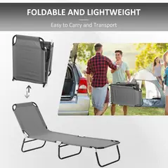 Outsunny Garden Sun Lounger, with Five-Position Back - Grey - 6