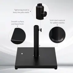 Outsunny Φ35/38/48MM 18KG Steel Square Parasol Stand Base w/ Adjustable Knob Umbrella Stand Garden Patio Outdoor Home, Black - 4