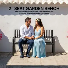 Outsunny Metal Garden Bench Loveseat with Slatted Seat, Black - 4