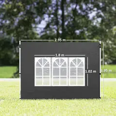 Outsunny Gazebo Side Panels, Sides Replacement with Window for 3x3(m) or 3x4m Pop Up Gazebo, 2 Pack, Black - 3