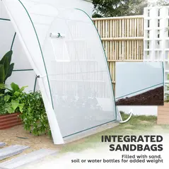 Outsunny Hoop House Greenhouse with Sandbags, Walk-In Tunnel Green House with 2 Doors and Screen Windows, 1.8 x 1.8 x 2m, White - 5