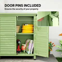 Outsunny Garden Shed Wooden Garden Storage Shed 2 Door Unit Solid Fir Wood Garage Tool Organisation Cabinet, 87L x 46.5W x 96.5Hcm, Green - 6