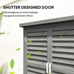 Outsunny Garden Shed Wooden Garden Storage Shed 2 Door Unit Solid Fir Wood Garage Tool Organisation Cabinet, 87L x 46.5W x 96.5Hcm, Grey - 4