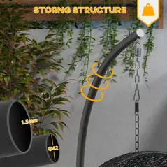 Outsunny Hanging Hammock Chair Stand with Round Base, C Hanging Swing Stand Frame for Swing/Egg/Hammock Chair, Indoor & Outdoor, Heavy Duty 330 lbs, Black - 4