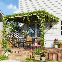 Outsunny Lean-To Wooden Pergola Kit, Decorative Garden Gazebo with Stable Structure and Concrete Anchors, 3 x 3 m, Light Brown - 9