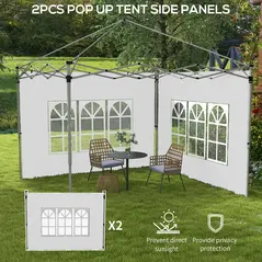 Outsunny Gazebo Side Panels, Sides Replacement with Window for 3x3(m) or 3x4m Pop Up Gazebo, 2 Pack, White - 4