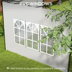 Outsunny Gazebo Side Panels, Sides Replacement with Window for 3x3(m) or 3x6m Gazebo Canopy, 2 Pack, White - 6