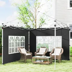 Outsunny Gazebo Side Panels, Sides Replacement with Window for 3x3(m) or 3x4m Pop Up Gazebo, 2 Pack, Black - 2