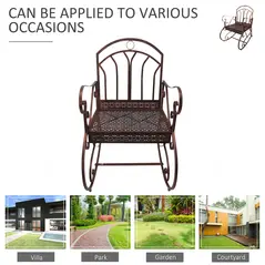 Outsunny Metal Single Chair 1 Seater Garden Outdoor Rocking Chair Vintage Style Bronze - 6