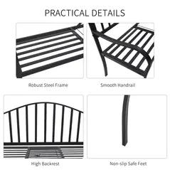 Outsunny Metal Bench W/Table,  150Lx53Wx95H cm - 5