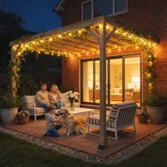 Outsunny Lean-To Wooden Pergola Kit, Decorative Garden Gazebo with Stable Structure and Concrete Anchors, 3 x 3 m, Light Brown - 2