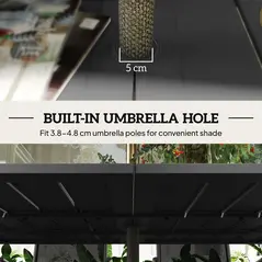 Outsunny Garden Table with Parasol Hole for 6 Person, Rectangle Outdoor Dining Table with Slatted Metal Tabletop, Steel Frame for Patio, Balcony, 150 x 90 x 73 cm, Black - 5