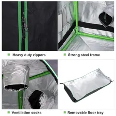 Outsunny Grow Tent Reflective Mylar Hydroponic with Adjustable Vents and Floor Tray for Indoor Plant Growing, 60 x 60 x 140 cm (24.5" x 24.5" x 55") - 4