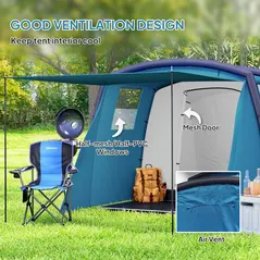 Outsunny Inflatable 3-4 Man Tunnel Tent w/ Air Pump, Living Area & Vestibule, Waterproof Family Camping Air Tent w/ Sewn In Groundsheet & Removable Footprint for Camping, Hiking, Blue - 7