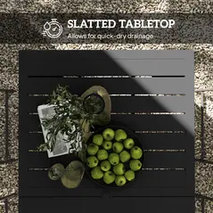 Outsunny Garden Table with Parasol Hole for 6 Person, Rectangle Outdoor Dining Table with Slatted Metal Tabletop, Steel Frame for Patio, Balcony, 150 x 90 x 73 cm, Black - 6