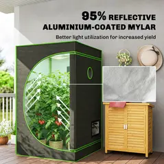 Outsunny Grow Tent 120 x 120 x 200 cm, Reflective Mylar Hydroponic Growing Tent with 600D Oxford Fabric, Observation Window, Vent, Zipper Door for Indoor Plant Growing, Black - 4