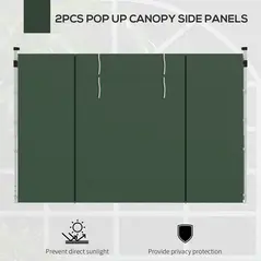 Outsunny Gazebo Side Panels, 2 Pack Sides Replacement, for 3x3(m) or 3x6m Pop Up Gazebo, with Windows and Doors, Green - 4