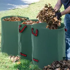 Outsunny Garden Waste Bags, 300L x 3 Heavy Duty Garden Bags, Foldable and Reusable Waste Sacks with Handles for Loading Leaf, Trash, Debris, Green - 2