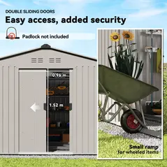 Outsunny Garden Storage Shed, Metal Outdoor Storage Shed House with Foundation Kit, Ventilation, Doors, 9 x 6FT, Grey - 6