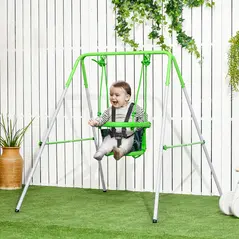 Outsunny Kids Swing, Steel Nursery Swing, with Seatbelt, High Support Back, Front Guard, for Ages 6-36 Months - Green - 2