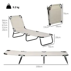 Outsunny Garden Sun Lounger, with Five-Position Back - Cream White - 3