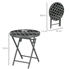 Outsunny Φ45cm Garden Side Table, Outdoor Round Folding Patio Table with Imitation Marble Glass Top, Small Coffee Table, Black and White - 3