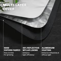 Outsunny Grow Tent 120 x 120 x 200 cm, Reflective Mylar Hydroponic Growing Tent with 600D Oxford Fabric, Observation Window, Vent, Zipper Door for Indoor Plant Growing, Black - 5