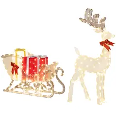 Outsunny Lighted Christmas Reindeer in Sleigh with Gift Boxes - 1