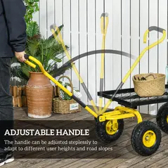 Outsunny Garden Trolley Cart, Heavy Duty Garden Cart with Metal Frame, 10" Pneumatic Wheels, Rotating Handle, 150kg Capacity, for Garden, Farm, Yellow - 4