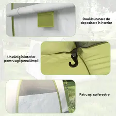 Outsunny Instant Pop Up Camping Tent, 4 Man Dome Tent with 4 Doors, Sewn-in Groundsheet, Carry Bag and Top Hook for Fishing Hiking Festival, Green - 8