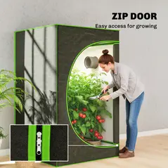 Outsunny Grow Tent 120 x 120 x 200 cm, Reflective Mylar Hydroponic Growing Tent with 600D Oxford Fabric, Observation Window, Vent, Zipper Door for Indoor Plant Growing, Black - 9