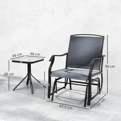 Outsunny Glider Rocking Chair & Table Set 2 Single Seaters Rocker Garden Swing Chair Patio Furniture Bistro Set Grey - 3
