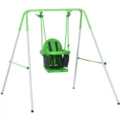 Outsunny Kids Swing, Steel Nursery Swing, with Seatbelt, High Support Back, Front Guard, for Ages 6-36 Months - Green - 1